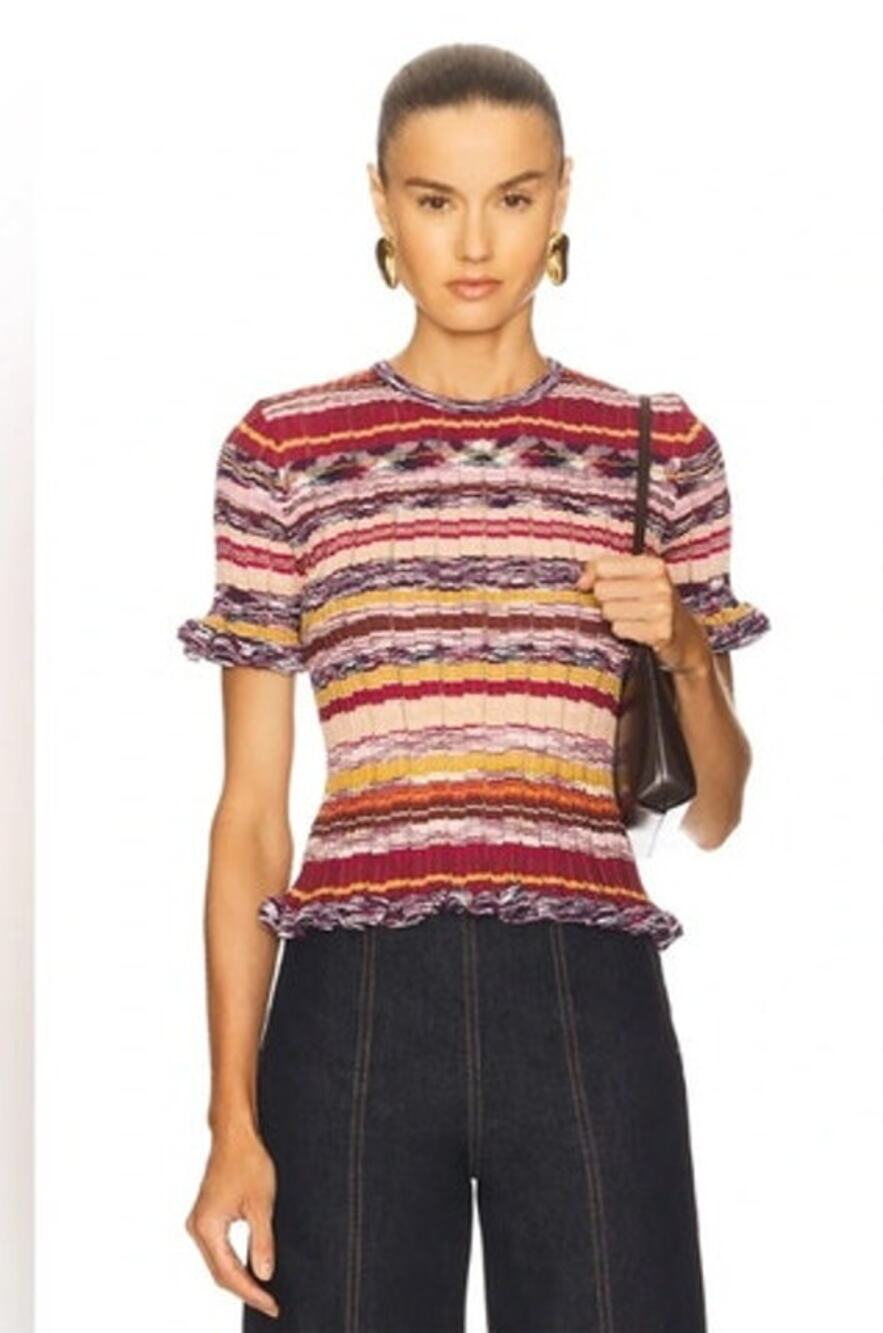 ULLA JOHNSON Sz S Small Miya Stripe Ruffle Pullover Sweater
